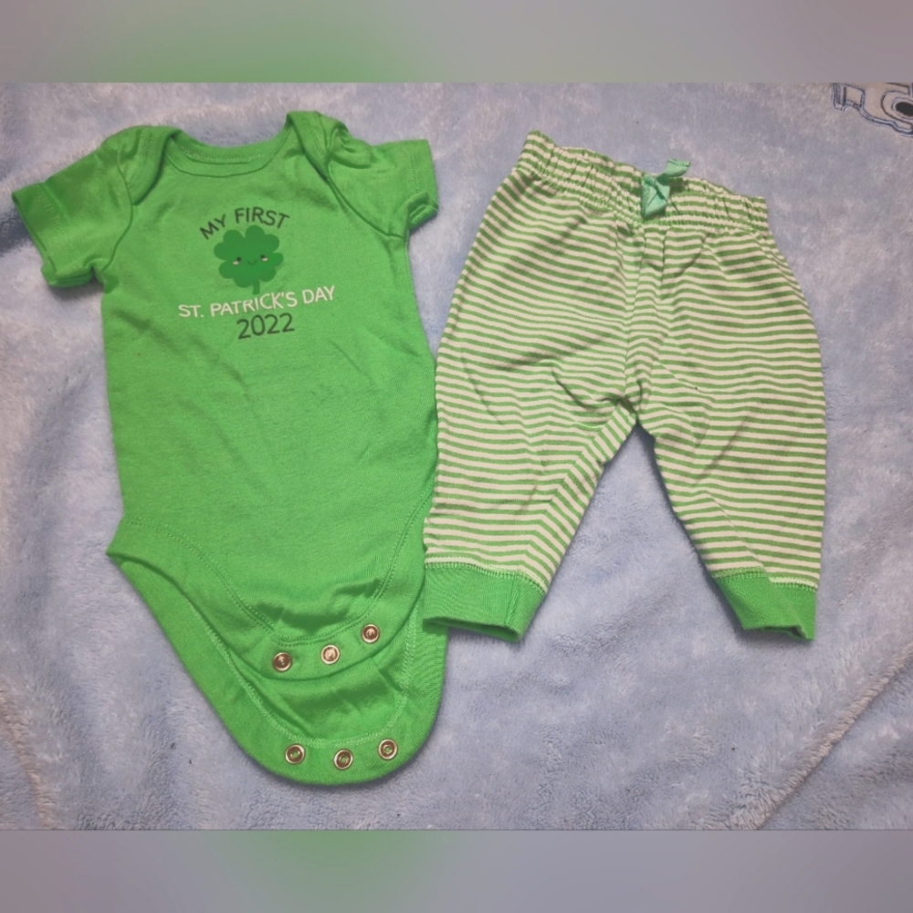 Baby Boy Set, sz 0-3, Green & White